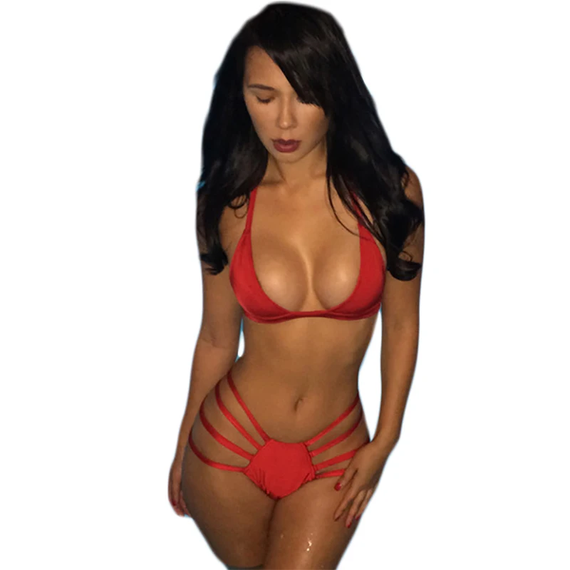  2017 new black red Sexy strappy bikini string swimsuit swimwear women bathing suit bather biquini maillot de bain V73 