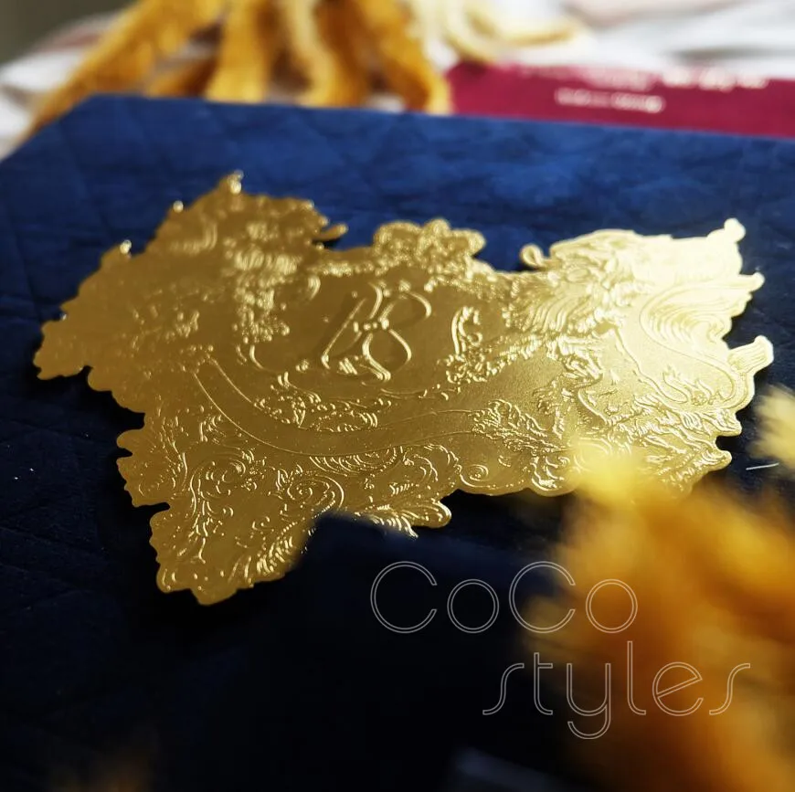  Cocostyles personalized premium vintage foiling velvet wedding invitation with foiling logo and env - 32878253349