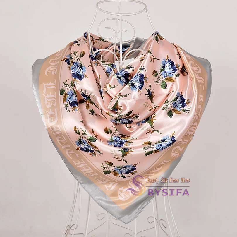 [BYSIFA] стиль женский серый леопардовый узор атласный квадратный шарф 90*90 см Лидер продаж полиэстер шелковый шарф с принтом для осени