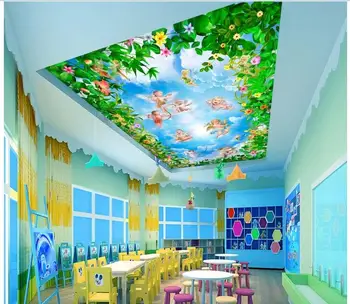 

3d wallpaper custom photo non-woven mural picture Flowers small angel painting sky ceiling wallpaper floral room decoration