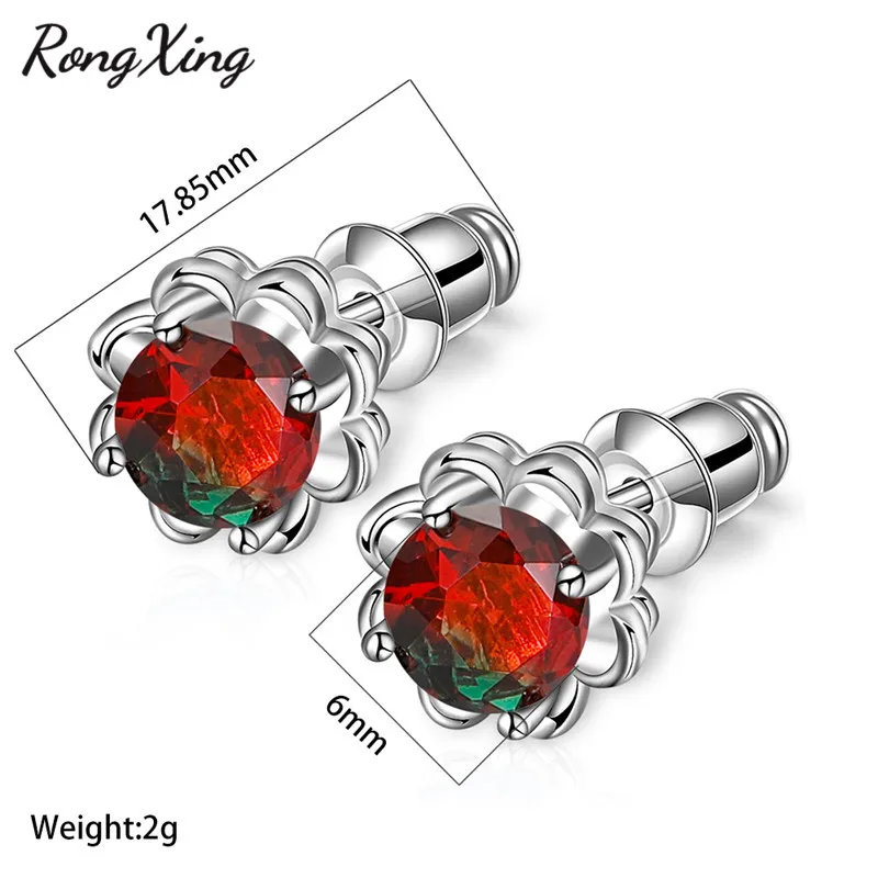 Уникальные серьги гвоздики RongXing с розовым красным зеленым кристаллом из