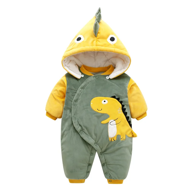 

Winter Warm Baby's Rompers Dinosaur Cartoon Cute Baby Boy Girls One-Pieces Cotton Thick Hooded Hat Clothing For Babies