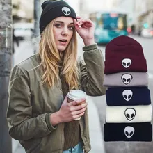 Модная вязаная шапка Alien для женщин и мужчин Alien широкий берет-Боб Alien шапка с вышивкой вышивка Beanie вышивка шапка с вышивкой