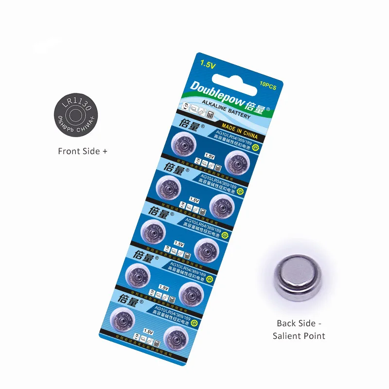 

Quality 10pcs/1 Cards Doublepow DP-LR1130 1.5V Lithium Button Cell Battery Coin AG10.LR54.389.189 OEM is acceptable