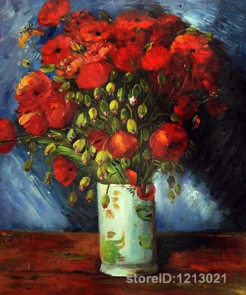 花瓶で赤いポピーキャンバス壁アートによるゴッホ 有名な絵画 高品質 手描き Vase Bottle Vase Picturesvase Red Aliexpress