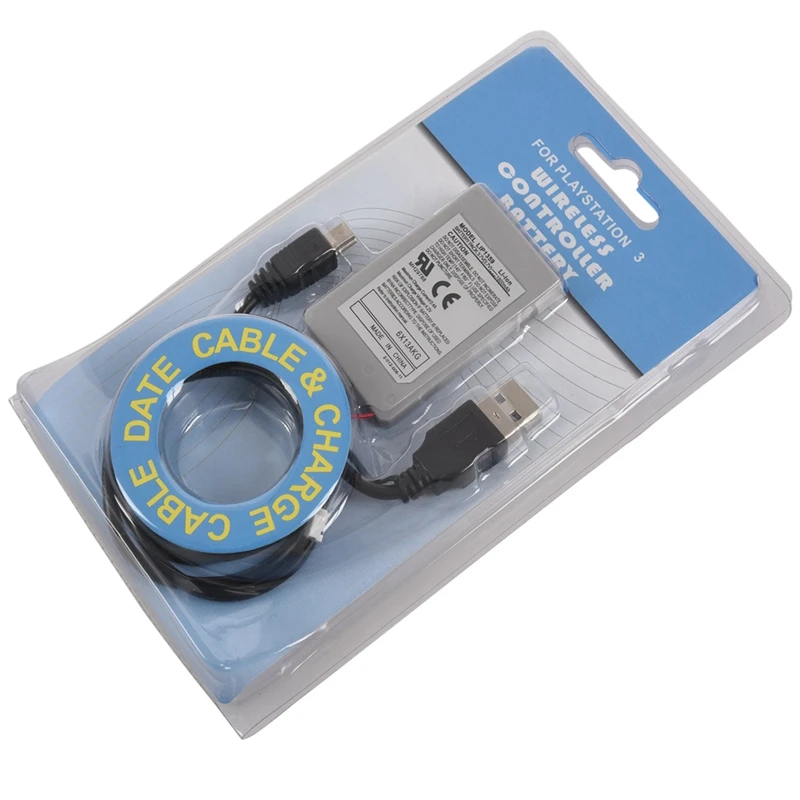 FULL-2x аккумулятор 1800 mAh 3,7 v+ USB кабель для консоль Sony контроллер playstation 3 белый
