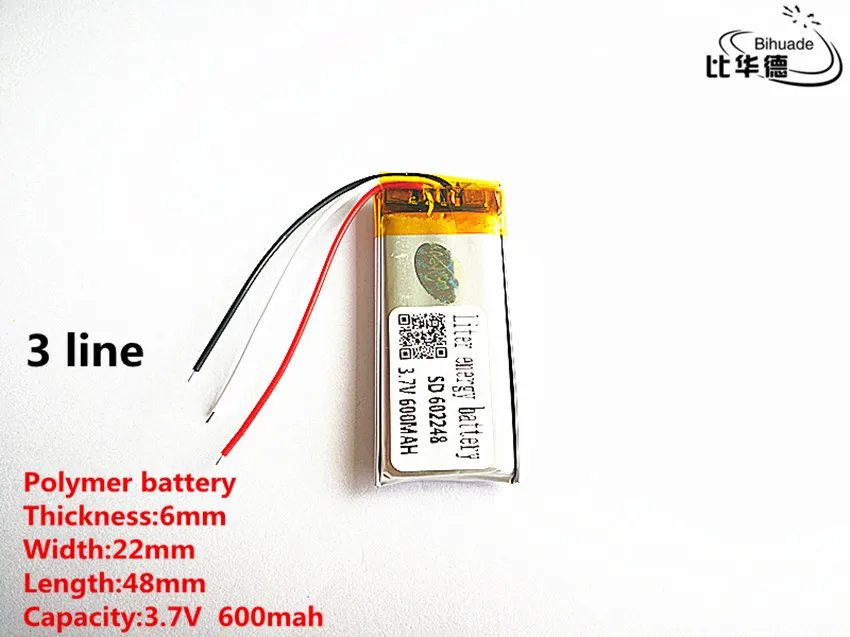 5pcs/lot 3 line Good Qulity 3.7V 600mAH 602248 Polymer lithium ion / Li-ion battery for TOY POWER BANK GPS mp3 mp4 | Электроника