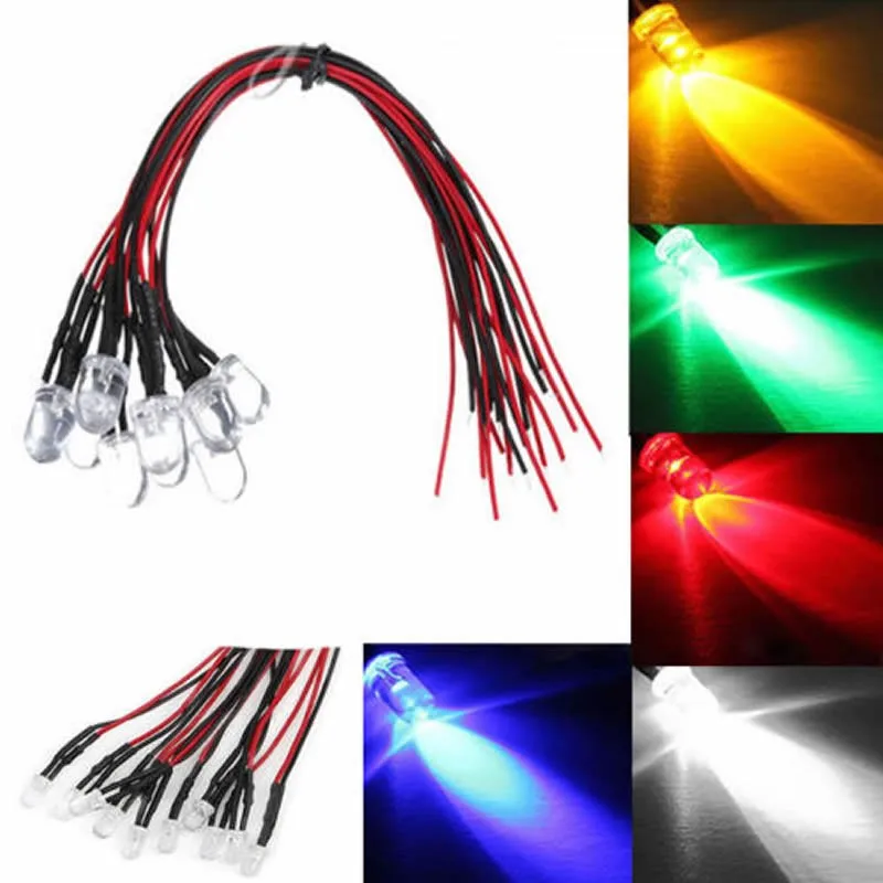 HNGCHOIGE 10Pcs/set DC 24V Pre wired LED Lamp Light Cable Bulb Emitting Diode 18cm 3mm Car Light