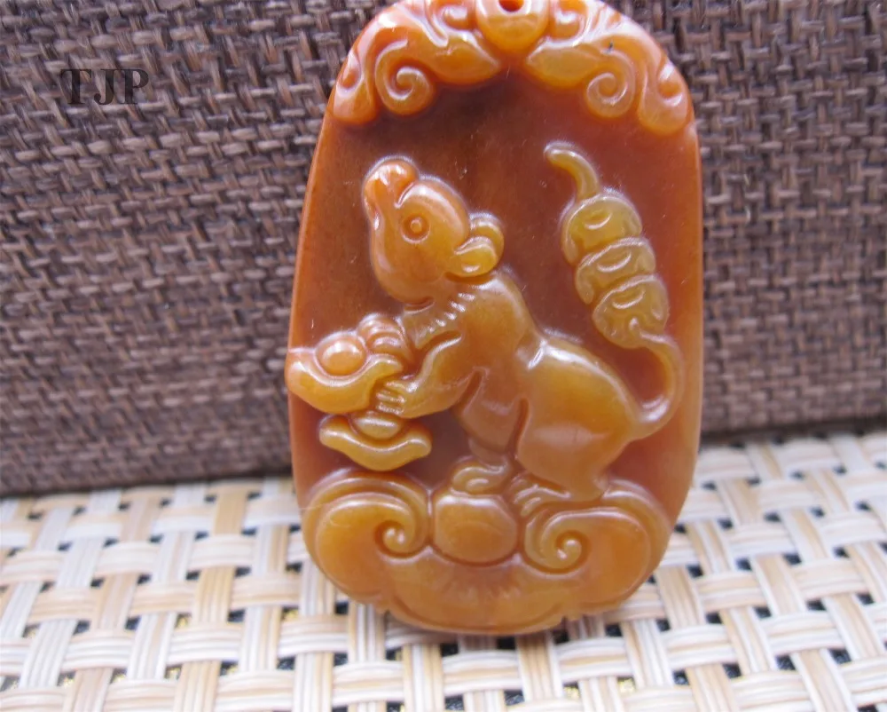

natural HUANGLONG jade isabelline carven lucky Chinese mice pendant with certificate together jade pendant