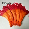 Plumes de coq avec fond orange, plumes de poulet teintées à deux tons, vente en gros, 100, plumes rouges pour décoration de carnaval ► Photo 2/4
