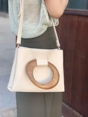 Винтажные женские сумки с деревянной ручкой-кольцом, Повседневная сумка через плечо, роскошные сумки через плечо, дизайнерский кошелек, большой «ТОТЕ» ведра