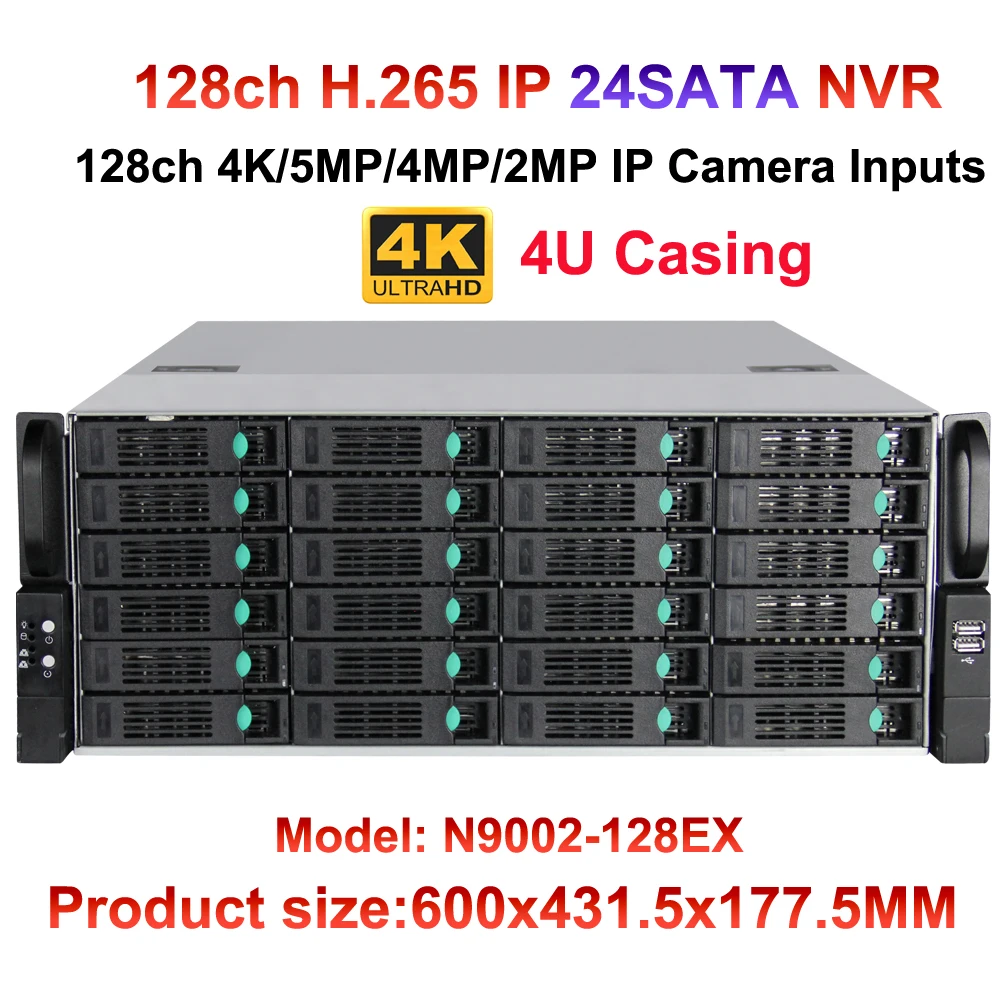 Камера видеонаблюдения 128 каналов 8 Мп 4 K NVR IP 24 порта HDD HDMI VGA выход 16 сигнализация