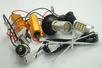 

2x S25 1156 BA15S Dual Color 42SMD 2835 White/yellow LED Bulbs For Front Turning Lights Signal DRL Error Free Canbus