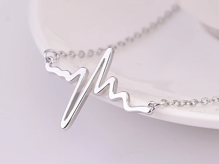 Стильные ожерелья для женщин 925 пробы серебряные украшения-шармы электрокардиограмма сердцебиение ожерелье девушка аксессуары для венчания