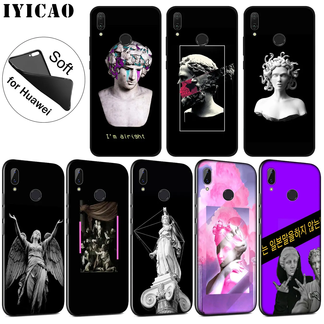 IYICAO Vintage Plaster Statue Art David Soft Case for Huawei P30 P20 Pro P10 P9 P8 Lite Mini 2017 2016 P smart Z 2019 |