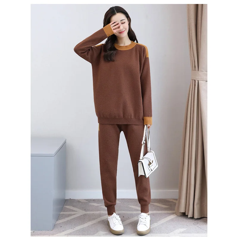 Automne Printemps Patchwork Casual Pièce 2 brown Tricotés black beige caramel Costume Sportives Mode Haute Ensembles Femmes Quaity Gray Pour Sportswear Survêtement 4nBq8wXYx