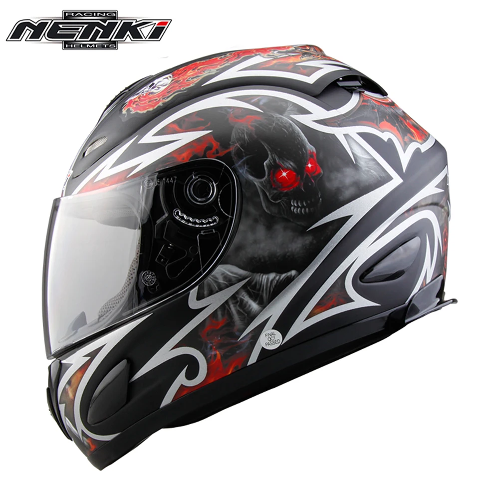 NENKI мотоциклетный шлем, мотоциклетный шлем для мотокросса, полнолицевой шлем ABS, мотоциклетный шлем для мужчин и женщин, мотоциклетный шлем с прозрачными линзами в горошек - Цвет: Skull Printing