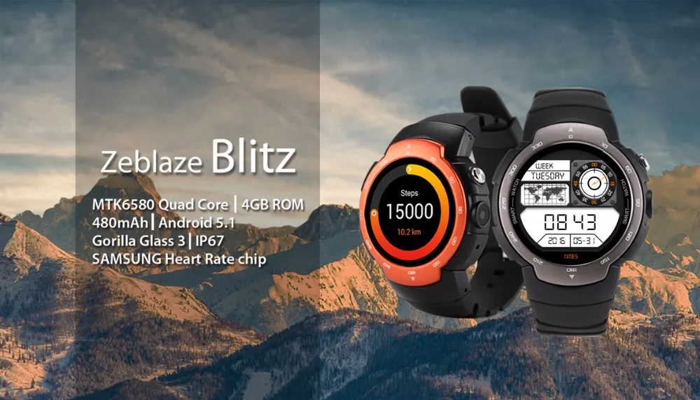 

Original Zeblaze Blitz Smart Watch MTK6580 Quad Core Heart Android 5.1 Rate 1.33" 360*360px 480mAh Battery Wrist Band SmartWatch