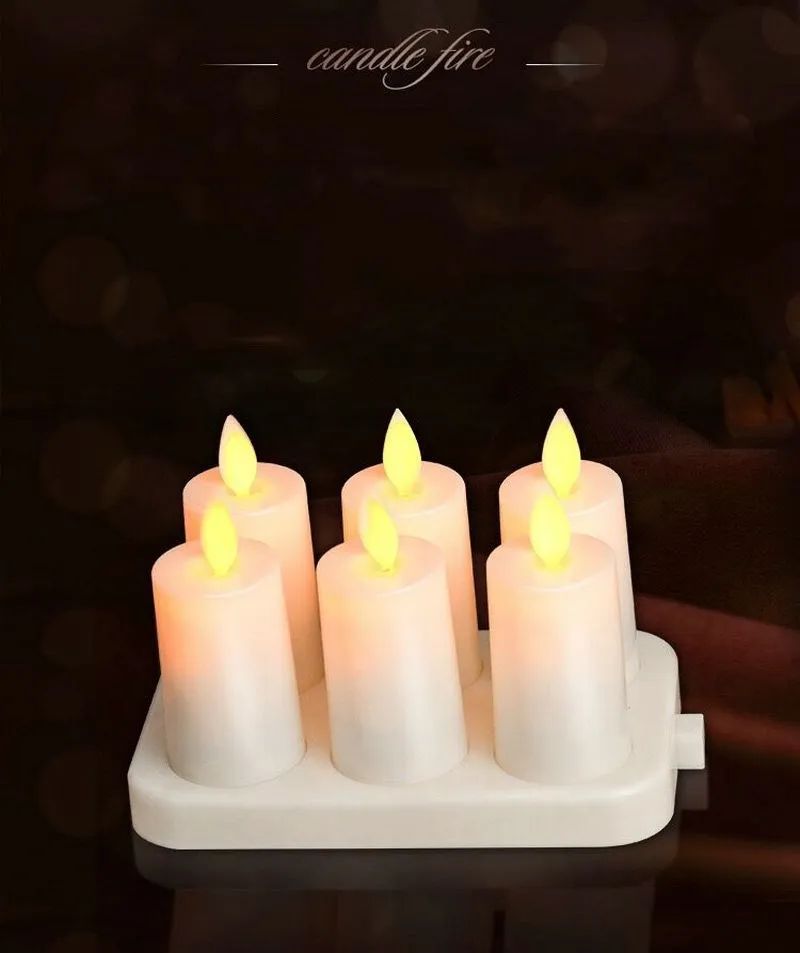 

set of 6 Remote control Rechargeable LED Tealight Votive Candle Waxless Swinging Moving Wick Home Christmas Wedding party-Amber