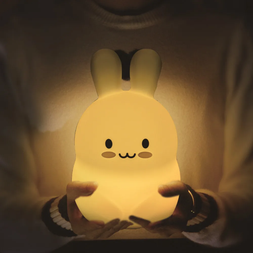 Мультфильм кролик светодиодный Ночной светильник сенсорный Сенсор 9 Цвета USB Батарея приведенный в действие силиконовые Ночники для Для детей подарок для ребенка