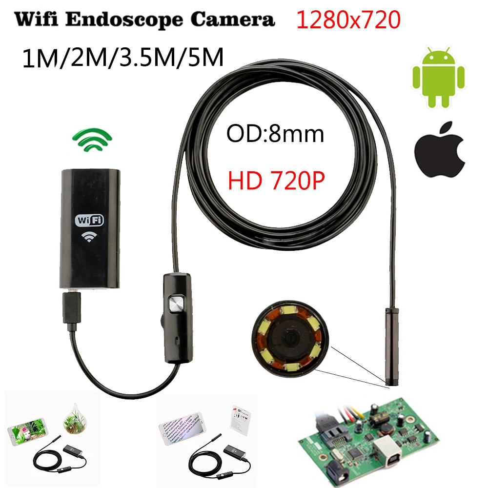 8mm 1/3/5M Hard Wifi Endoscope Mini Android IOS Ipad Endoscope