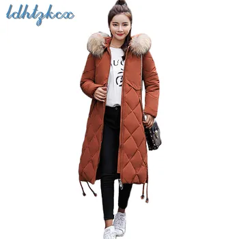 

Parka Fur Hooded Coat Feminino 2018 Winter New Korean Office Ladies Black Long Loose Plus Size Thick Warmth Coats Clothing CX231