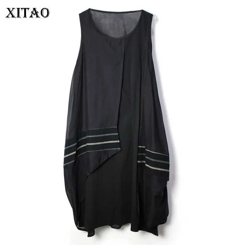 

XITAO False 2 Piece Sleeveless Midi Dress for Women Patchwork Hit Color Summer Irregular Elegant Women Clothes Fashion DLL3498