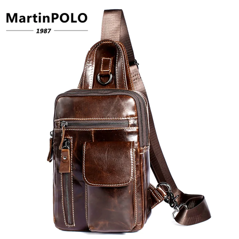 

Men Chest Pack Genuine Leather Shoulder Strap Back Bags Messenger Vintage ipad Chest Bag Leather Travel Men Crossbody Bag 8871