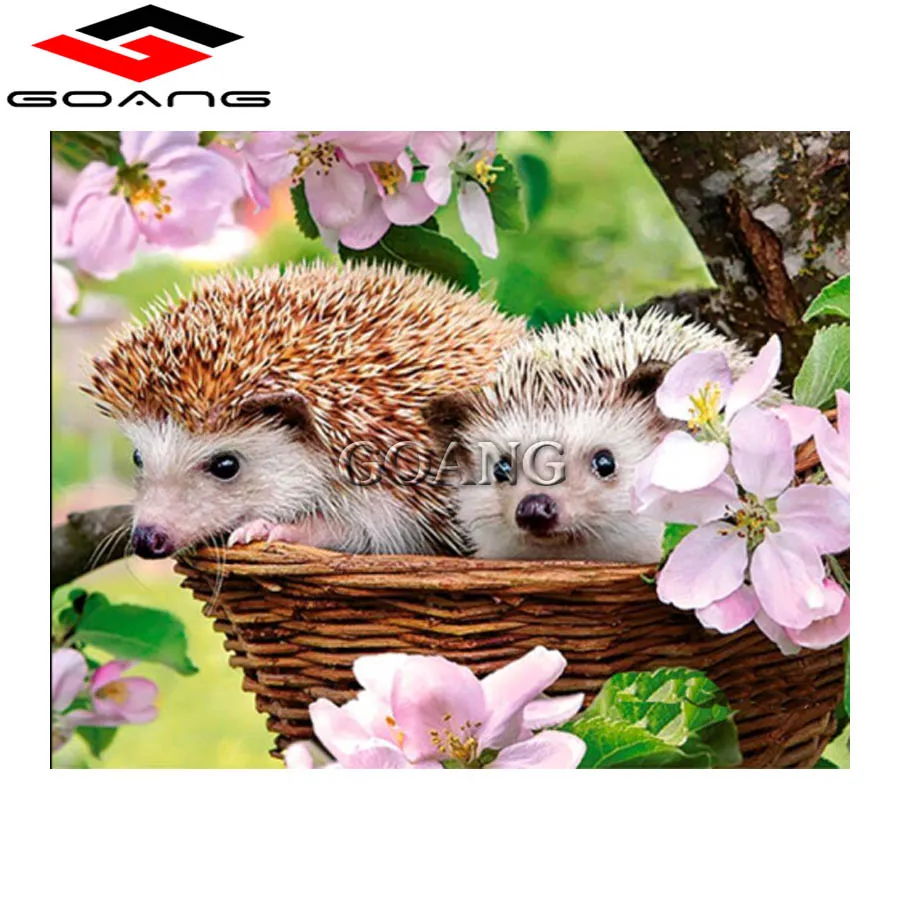 GOANG 5D Diy Алмазная вышивка КОРЗИНА ДЛЯ ЖИВОТНЫХ ЕЖА рукоделие крестиком наборы