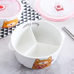 2018 японский Kawaii Мультфильм Керамика Коробки для обедов круглый Procelain Bento LunchBox чаша Портативный Еда контейнер посуда Set-ZX0534