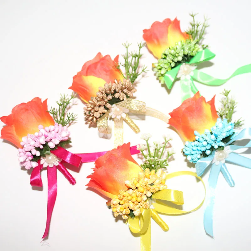 

REDJCK Guest Prom Boutonniere Pins Silk Rose Artificial Groomsman Brooch Corsage Wedding Bouquet For Party Clothes Decoration
