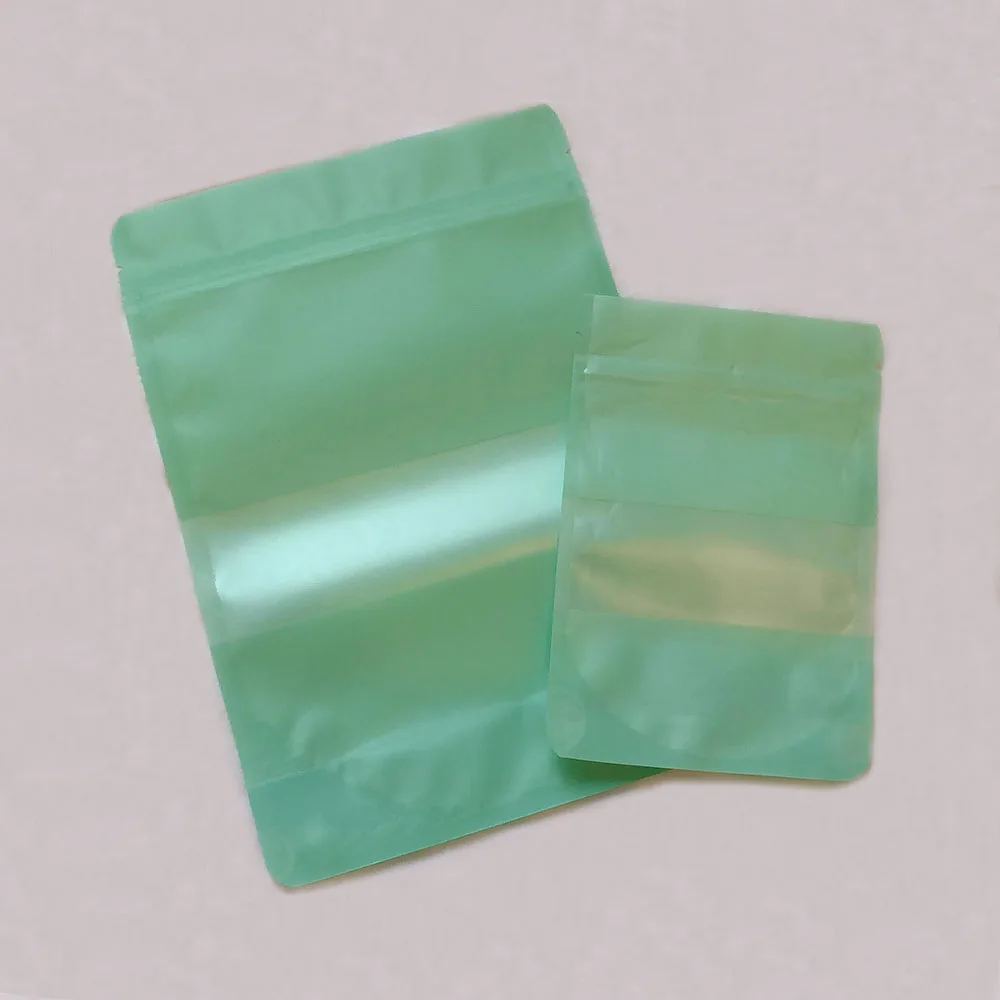 100 Pcs Stand Up Matte Color Aluminum Foil Zipper Bag with Showing Window, Pink Green Black Food Storage Packaging Plastic Pouch
