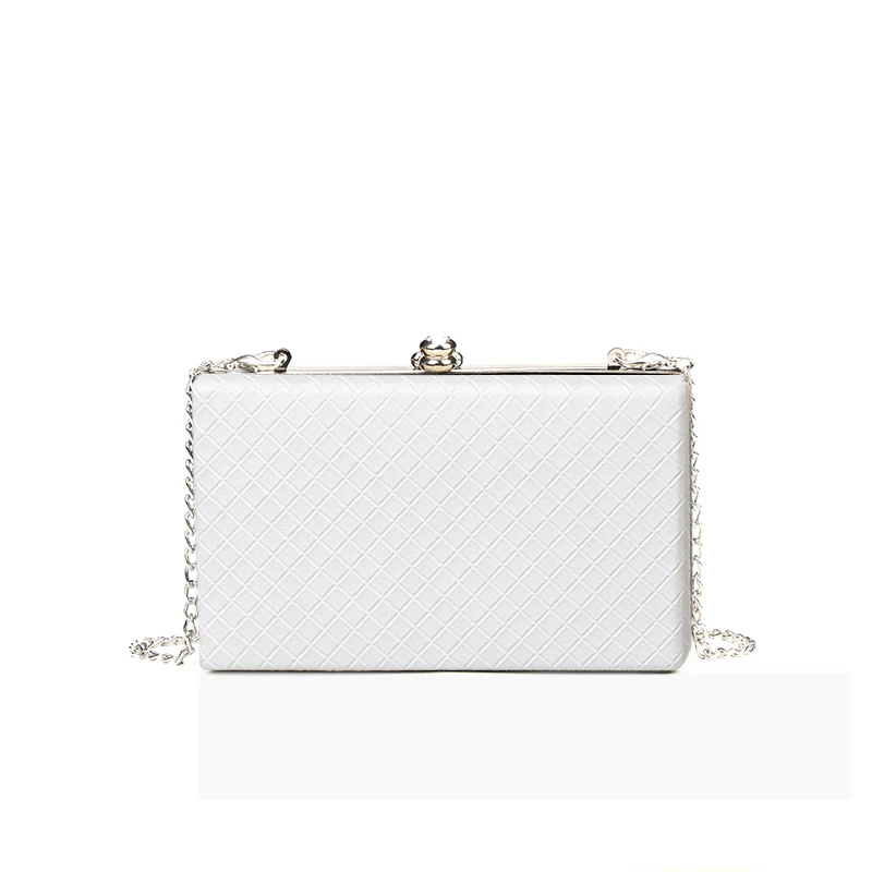 

Luxury Women Evening Bags Soft Leather Lattice Female Clutch Purse Bling Summer Bag White Ladies Wedding Party Purse Bag 2019