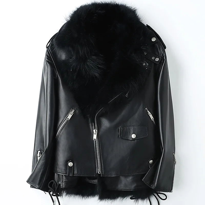 

2018 spring new leather leather, female raccoon, hair liner, motorcycle jacket, four ways to wear 80