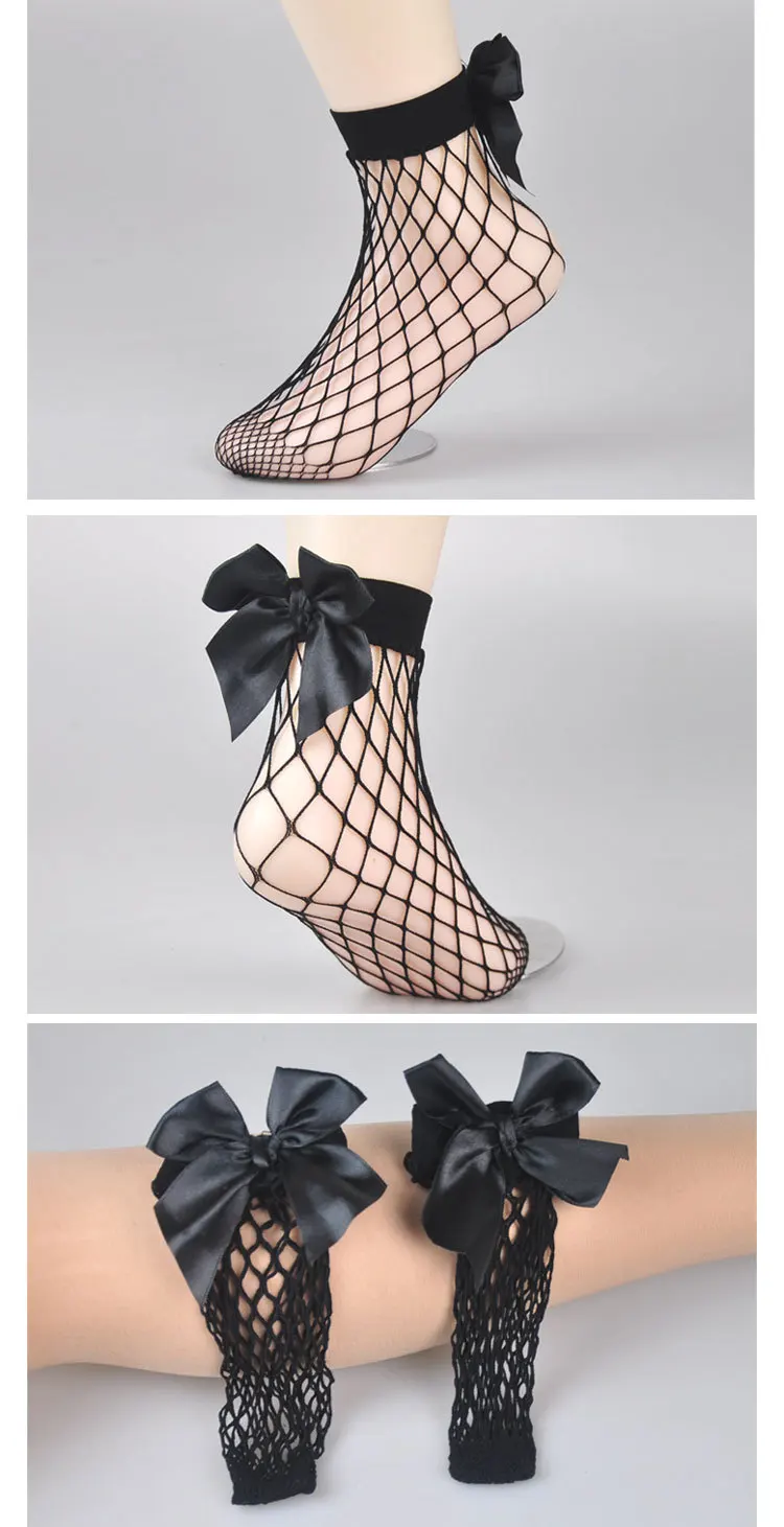 2 Pairs Chic Women's Harajuku Breathable White Bow knot Fishnet Socks.Sexy Hollow out Mesh Nets Socks Ladies Girl's Lolita Style Bow Sox4