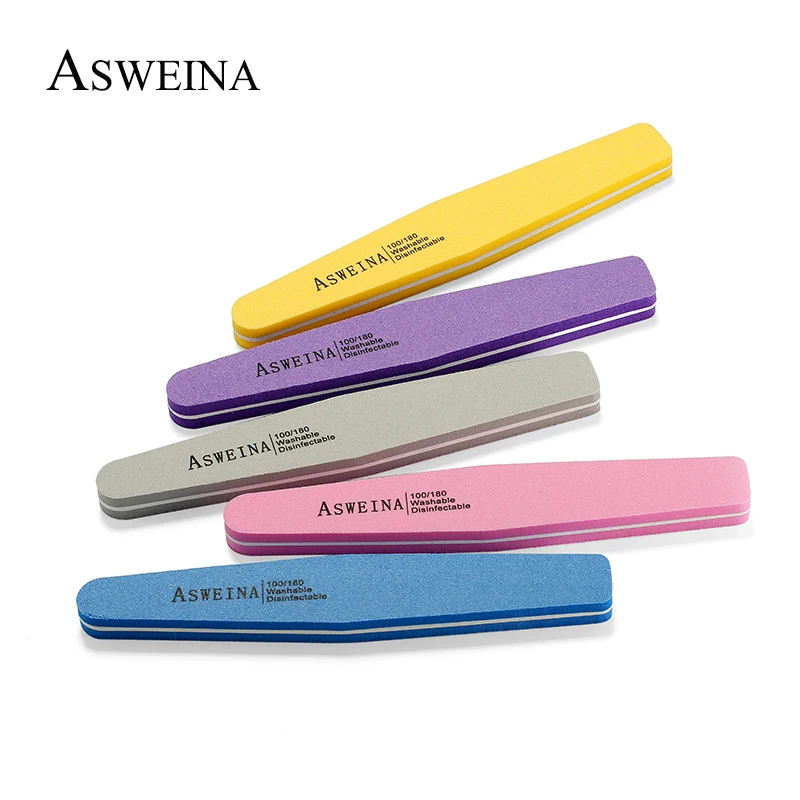 

ASWEINA 10pcs/lot Double Side Nail Files Buffer 100/180 Grit Buffing Slim Nail Art Tools Washable Buffing Sanding File Sponge