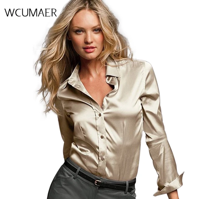 Aliexpress.com : Buy Women Silk Satin Blouse Button Long Sleeve Women silk satin blouse button long sleeve White Gold Red Black lapel ladies office work elegant - Aliexpress.com : Buy Women Silk Satin Blouse Button Long Sleeve