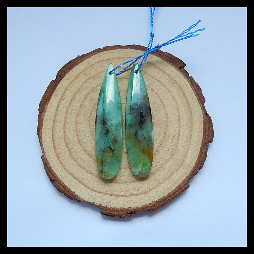 

The New Arrival Natural Stone Chrysocolla Handmade Teardrop Earrings DIY Jewellry Making Bead Summer Style 47x11x5mm 8.2g