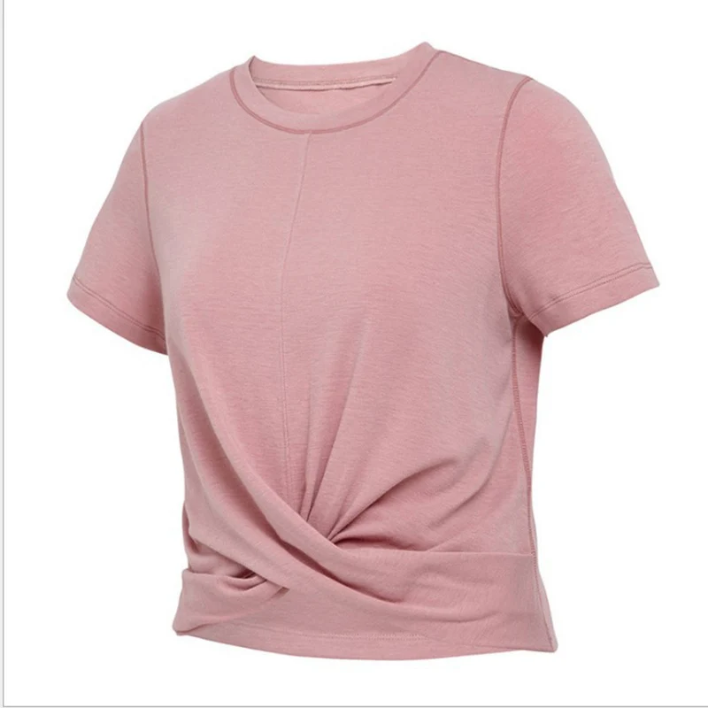 

Solid Color Yoga Shirts Women Breathable Comfortable Fold Sport T Shirt Gym Running Yoga Tank Top Fitness Shirt Female