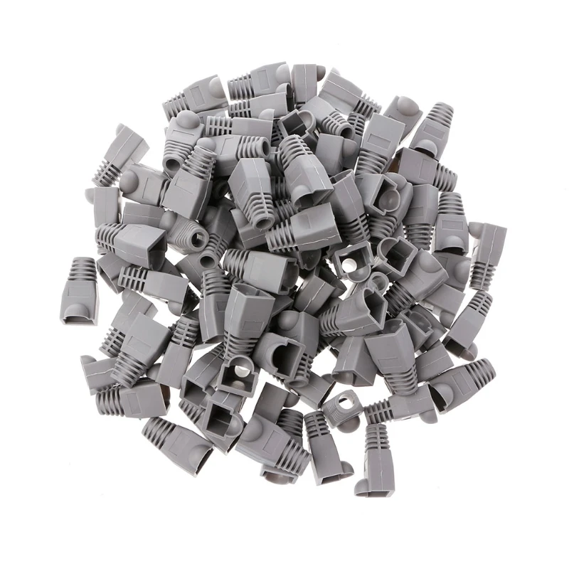 

100Pcs Gray RJ45 Connector Relief Boot Caps Network Cable Plug Cap Cover Network Jack Plug For Cat5 Cat6 Cable