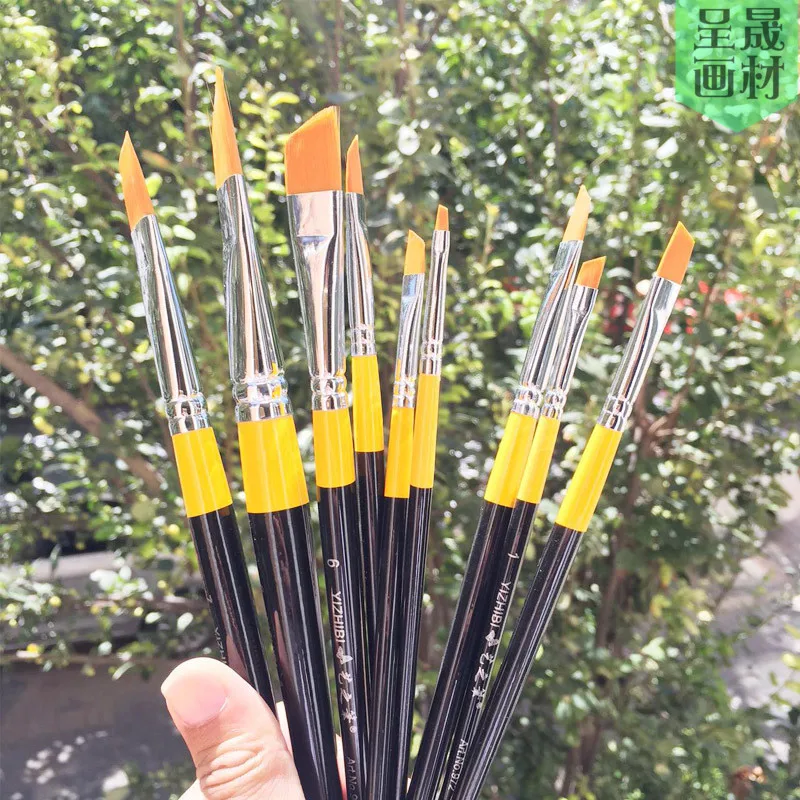 

Recommended oblique front nylon hair watercolor pen short rod brush oblique oil brush water chalk beginner painting tools