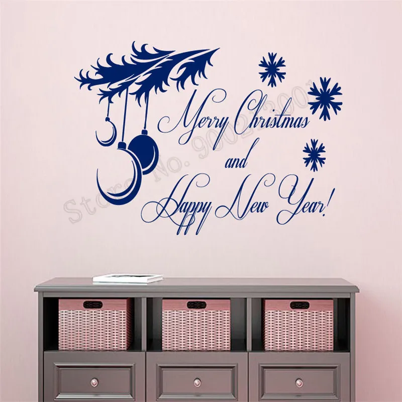 

Vinyl Art Room Decoration Merry Christmas And Happy New Year Wall Sticker Modern Ornament Quotes Decal Mural Poster LY556