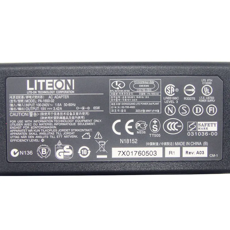 Оригинал 19V 3.42A 65 Вт 5 5*2 мм PA 1650 02 Универсальный Liteon Адаптер переменного тока