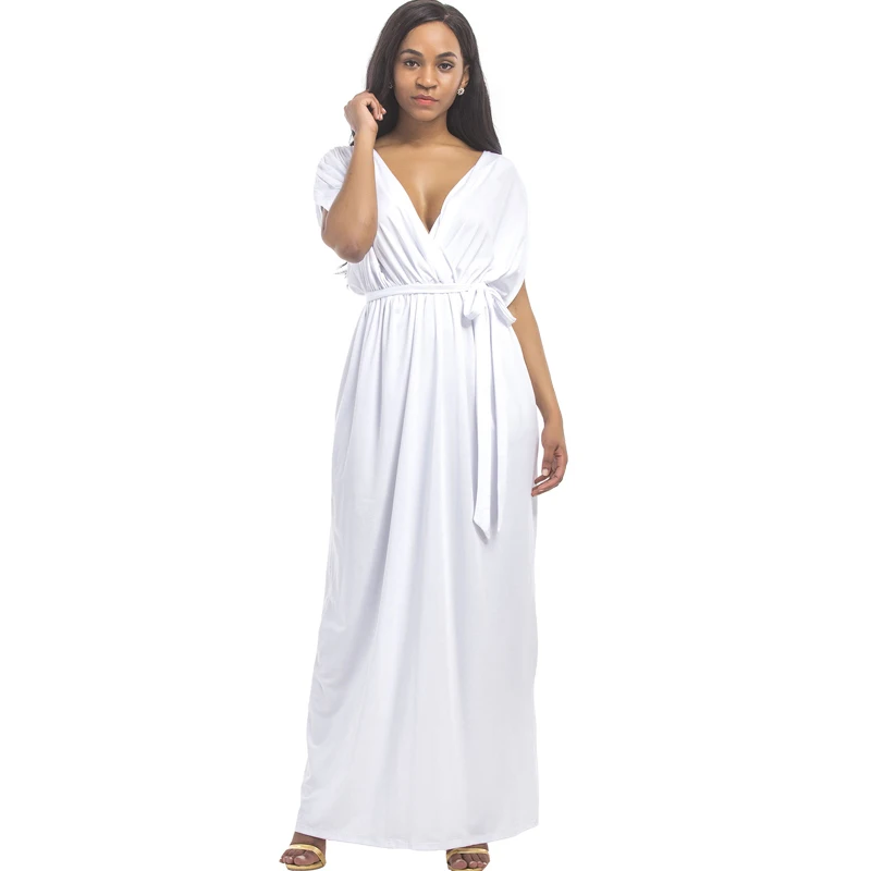 Plus Size Dress White Sexy Deep V Neck Long Dress Summer Party Maxi ...