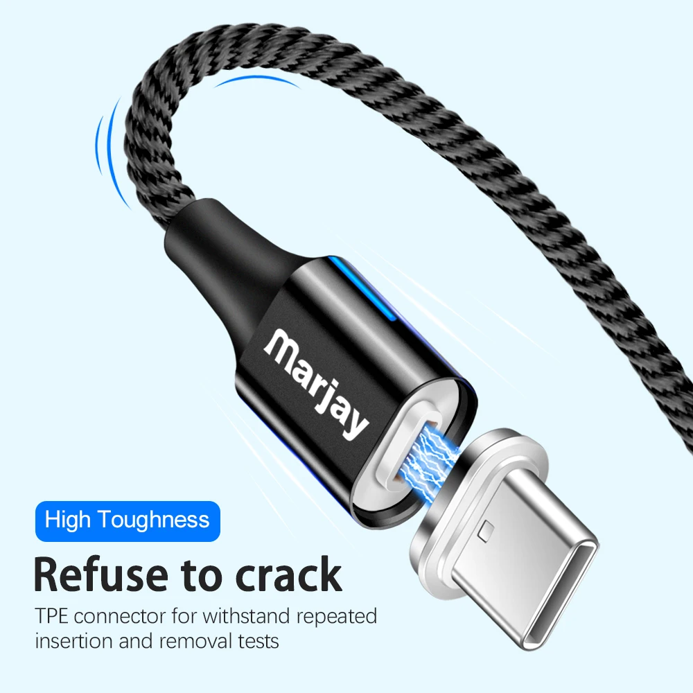 Marjay Магнитный светодиодный светильник type C 3A usb type C кабель USB C Быстрая зарядка QC 3,0 зарядное устройство type-c кабель для samsung S10 S9 Xiaomi 9