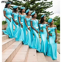 as picture Элегантный Vestido от Shoudler Русалка Длинные Сатиновые платья подружки невесты длиной до пола с аппликацией Свадебные платья - Цвет: as picture