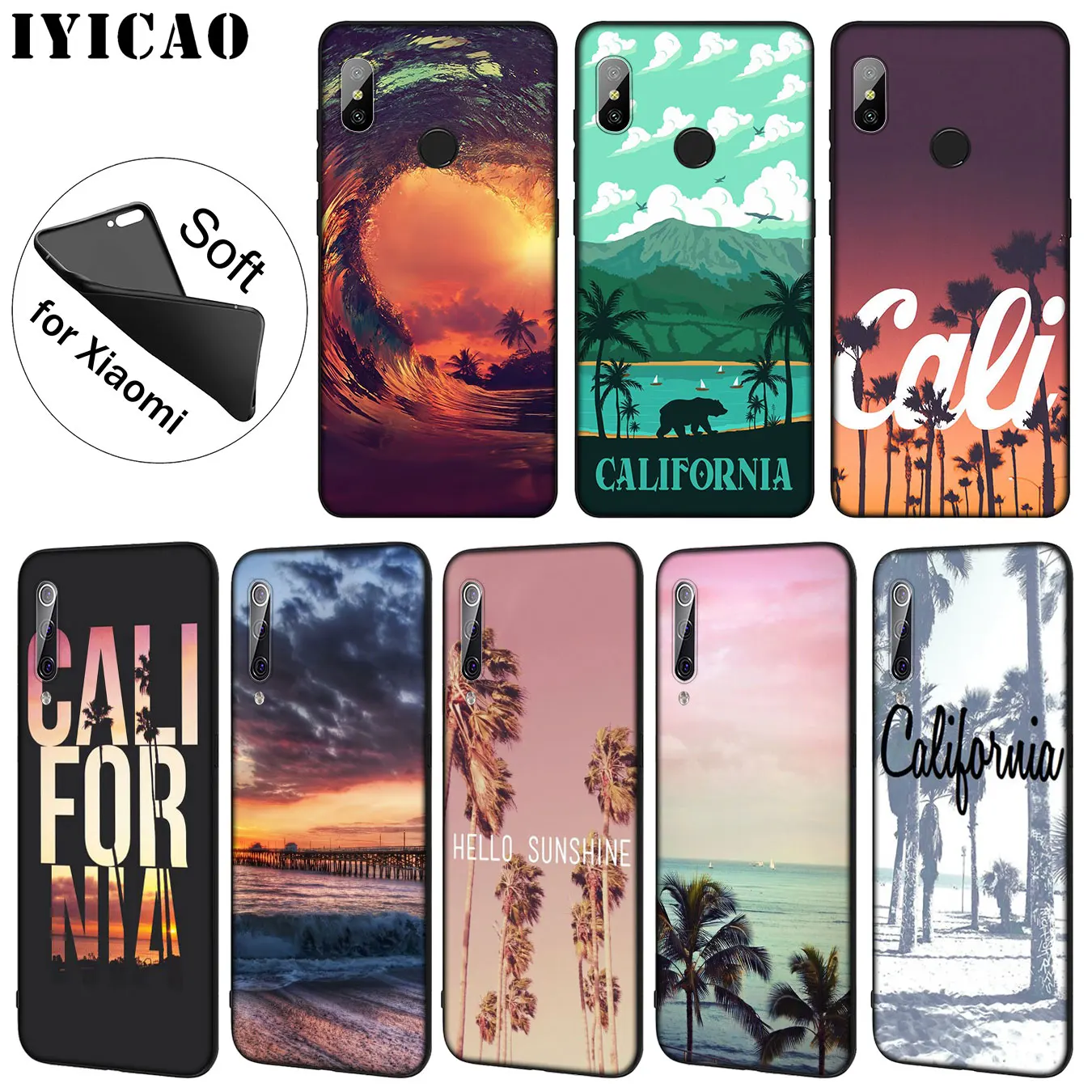 IYICAO California Travel Customer High Quality Soft Phone Case for Xiaomi Mi 10 9 9T CC9 CC9E 8 SE A3 Pro A1 A2 Lite 6 f1 |