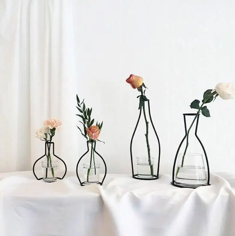 Новая Скандинавская Минималистичная абстрактная ваза черная железная короткая ваза цветочные стойки украшения