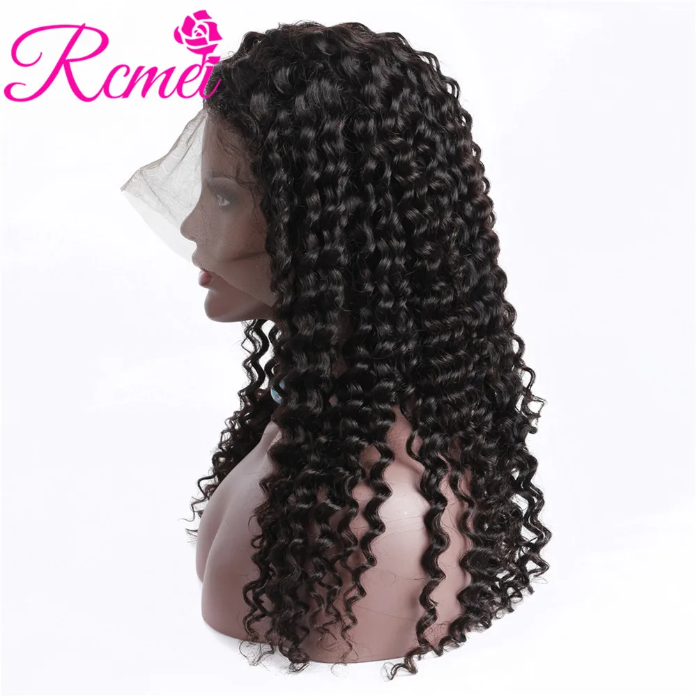 RcmeiHair глубокий волнистый парик фронта шнурка перуанский полный remy волос 150%