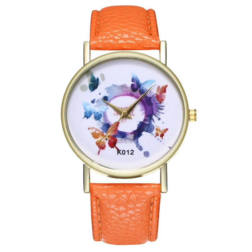 New Fashion Quartz Watch Women casual watches Butterfly Leather Band Analog Quartz Round Wrist Watch clock Montre femme 3M28#N (11)